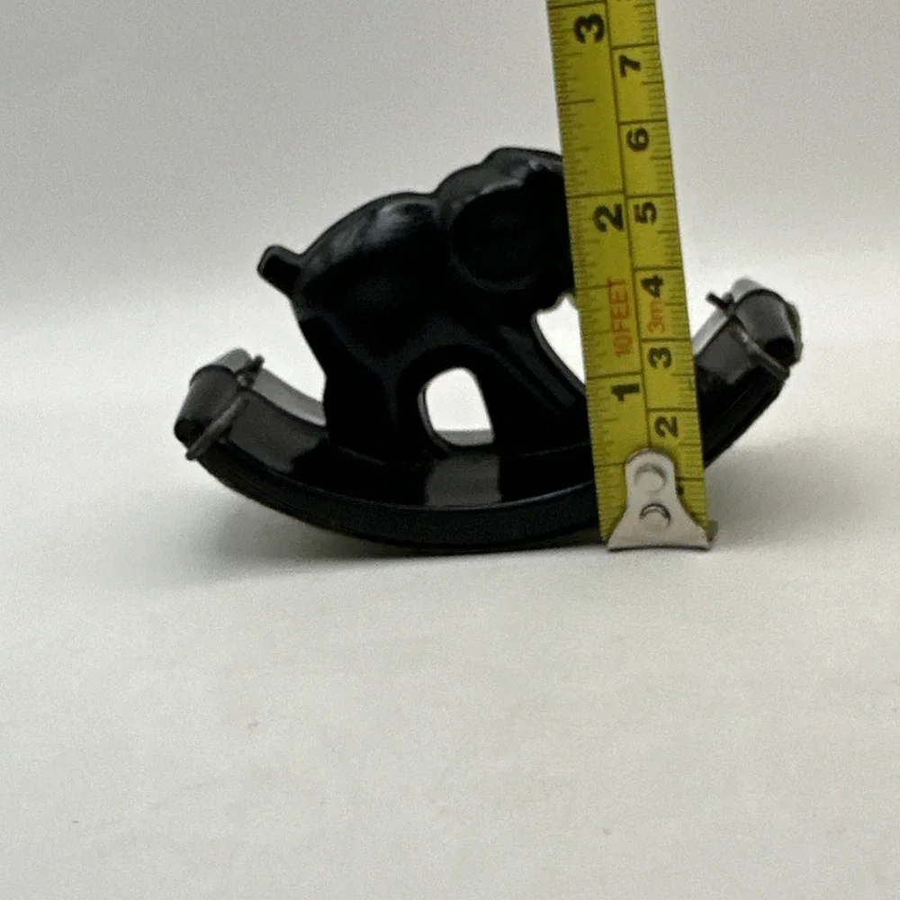 1920-30s HOUZE Glass Black Elephant Rocking Ink Blotter w/Clips & Cloth